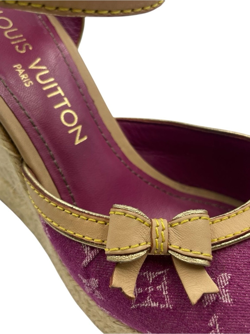RARE Louis Vuitton Helios Wedge Sandals Pink Denim Monogram canvas EU36 US6 - Picture 10 of 10